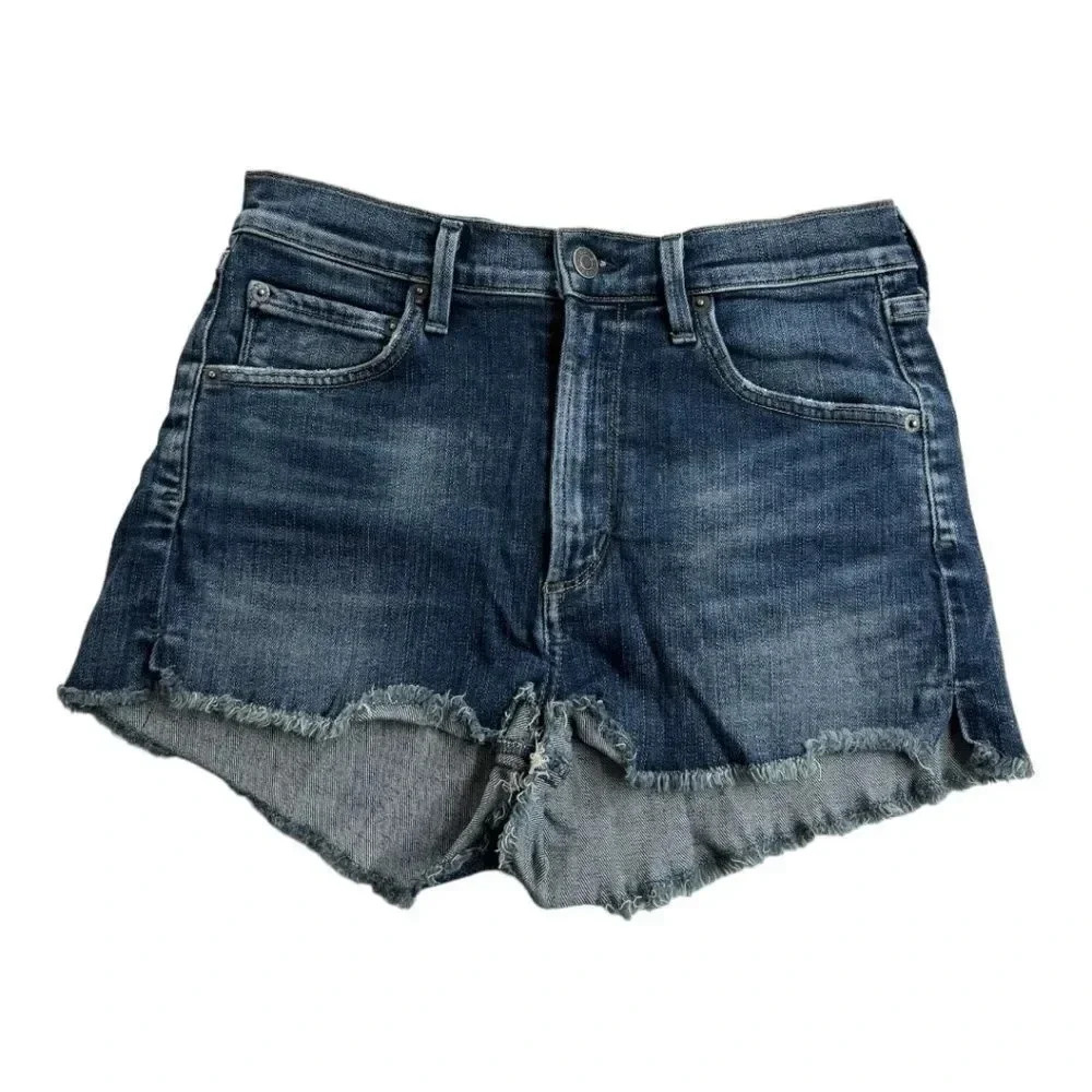 Agolde Dark Blue Distressed Denim Jean Shorts